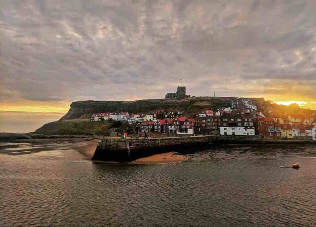 Whitby Harbour at sunset - running the Cleveland Way to Scarborough