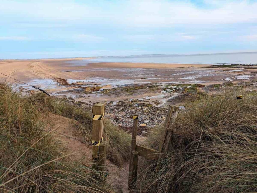 Gate to leave the beach at the Holy Island of Lindisfarne, Northumberland