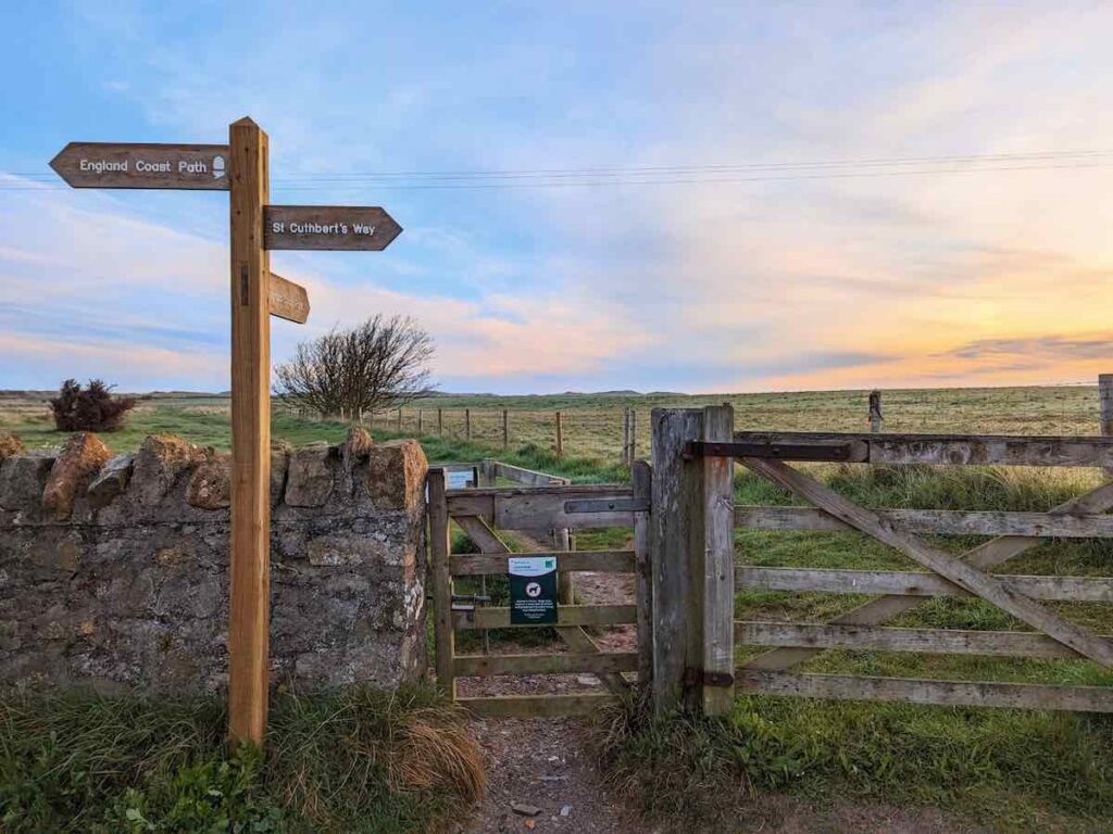 Gate to the England Coast Path the Holy Island of Lindisfarne, Northumberland
