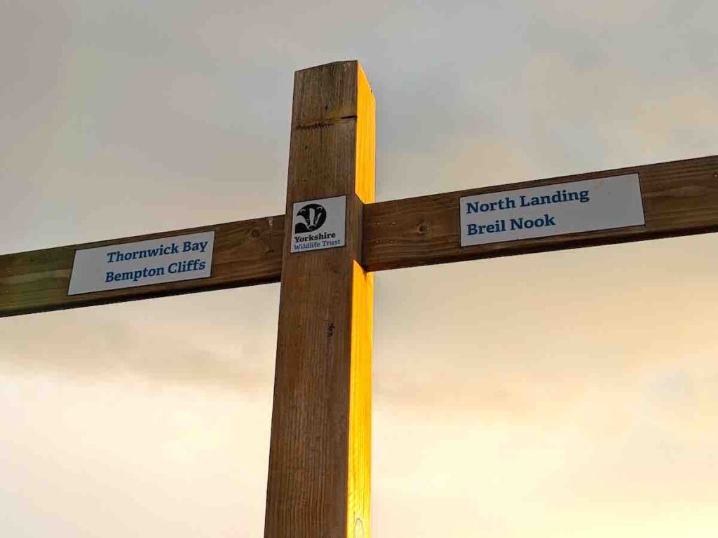 Navigational sign along coastal path at Flamborough Head