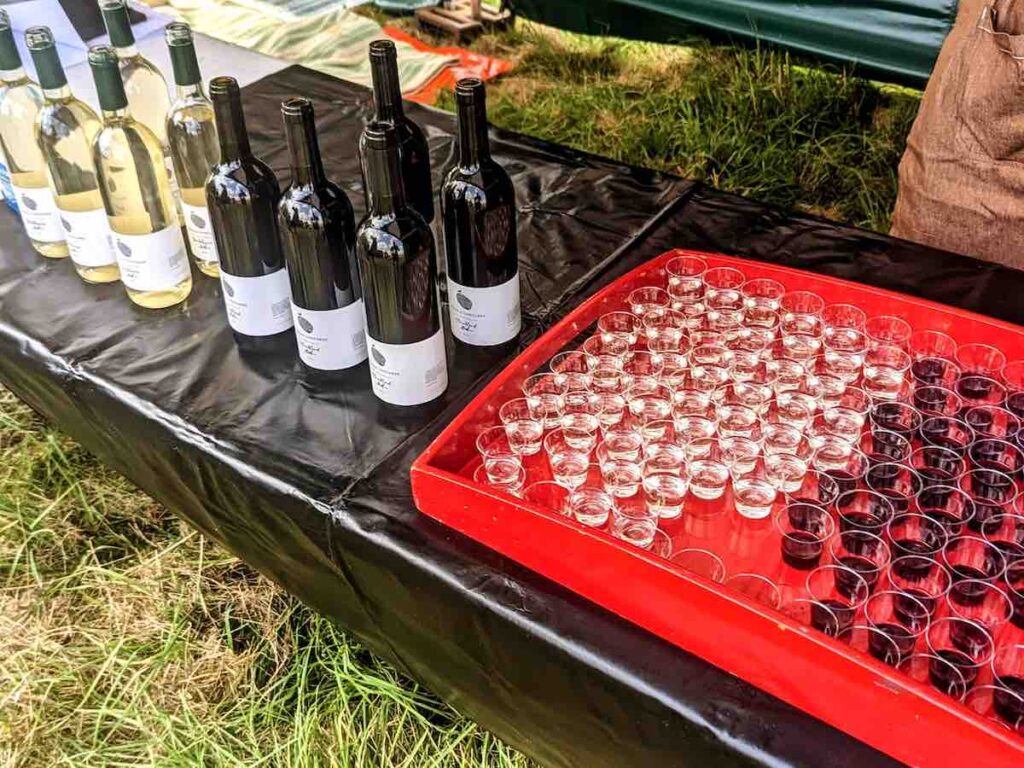 Red and white wine samples from Ryedale Vineyards at the at the Marathon Du Malton 10km