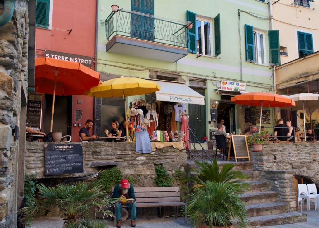 Shops and restaurants in Vernazza, Italy