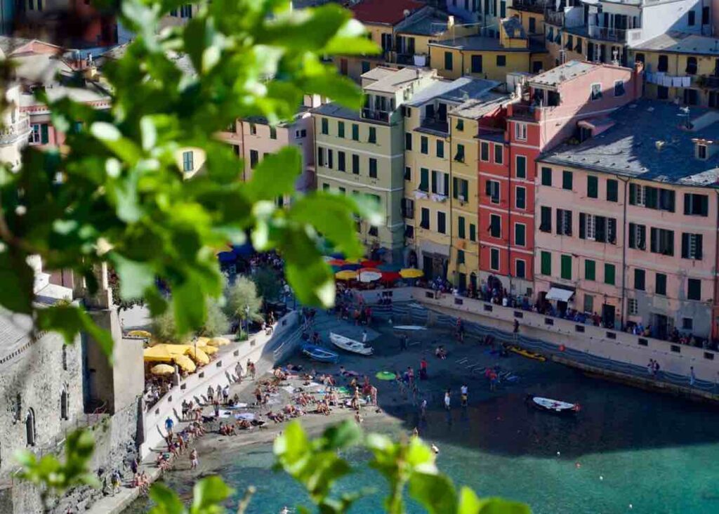 View of Vernazza harbour from the Cinque Terre Blue Trail