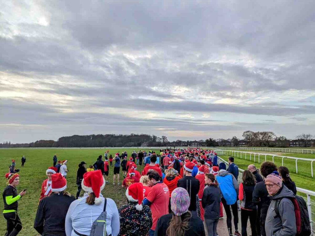 York parkrun on Christmas Day with runners in Santa fancy dress
